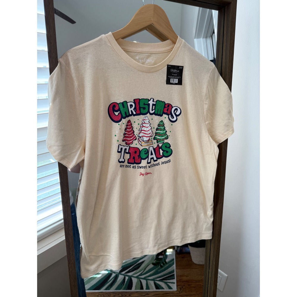 Joy & Grace Kids Christmas Treats Graphic T-Shirt Holiday X-Large Cream
